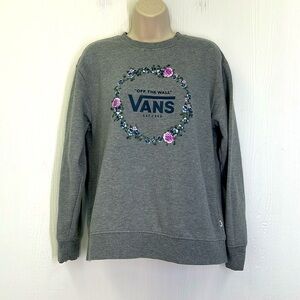 Vans - Off The Wall Vans Bloom Floral Graphic Grey Crewneck Sweatshirt Size Sm